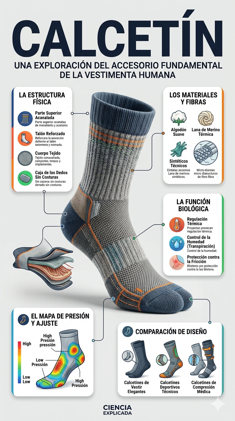 Infografía sobre estructura y materiales del calcetín